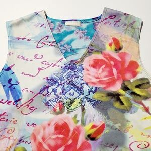 Ivory Artsy Floral Rose Tank (M)